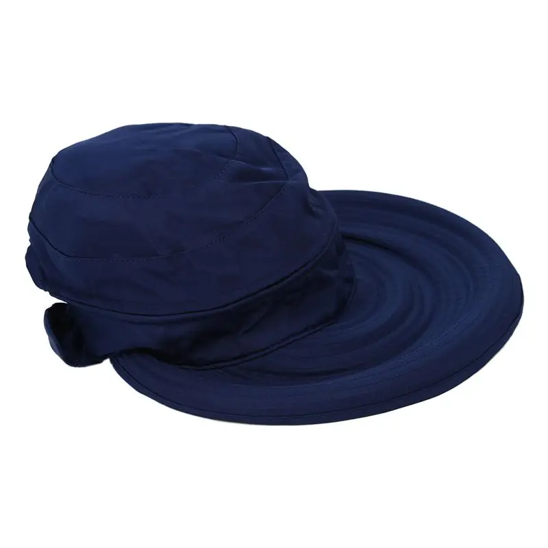 Dark blue Летняя модная пляжная шляпа с большим козырьком и бантом - Цвет: Dark blue