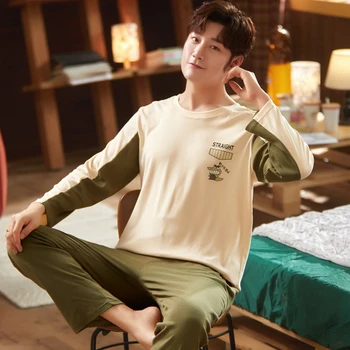 

2020 Spring New Men Pajamas Sets Casual Long Sleeve O Neck Thin loose Pajamas For Men Printed Sleepwear Suit Homewear