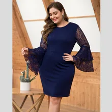 Женское платье в европейском и американском стиле, осеннее и зимнее, стиль, кружевное, с длинным рукавом, с лепестками, приталенное, облегающее, большой размер, официальное