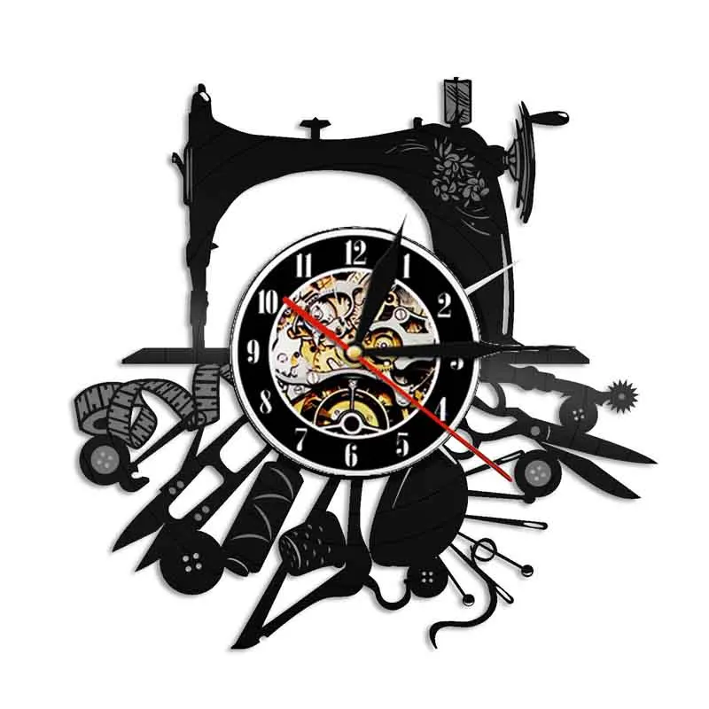 Vintage Vinyl Record Wall Clock Modern Design Sewing Stitchcraft Handmake Art Vinyl Record Clock Wall Watch Craft Home Decor 