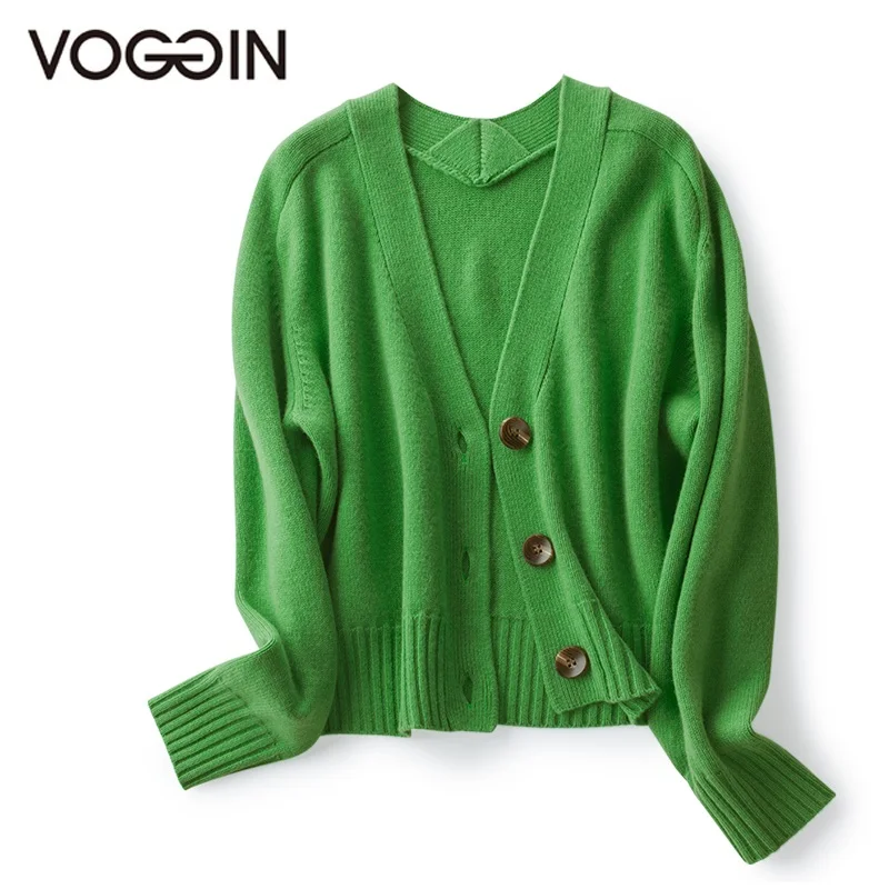 

VOGGIN Autumn Winter Button up Cardigan top Women Sweaters full sleeve Merino wool worsted Ladies Knitted wear soft warm