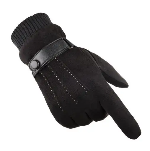 style B-BLACK Одна пара однотонных теплых ветрозащитных мужских перчаток для езды на открытом воздухе, теплые замшевые бархатные перчатки, лыжные принадлежности - Цвет: style B-BLACK