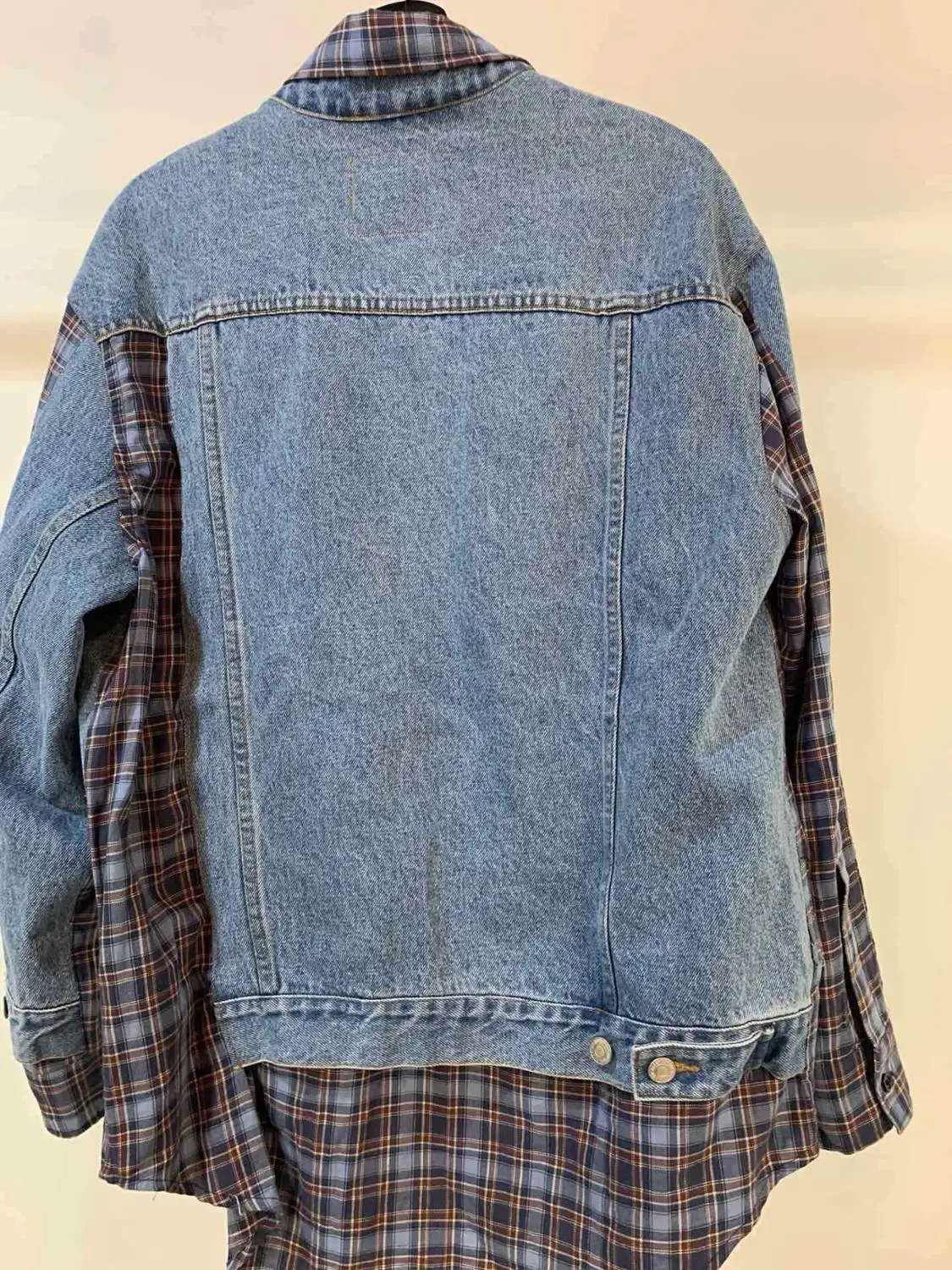 2019FW Повседневная Новая женская клетчатая Лоскутная джинсовая куртка женская Свободная куртка пальто оверсайз верхняя одежда ddxgz2v 9,23