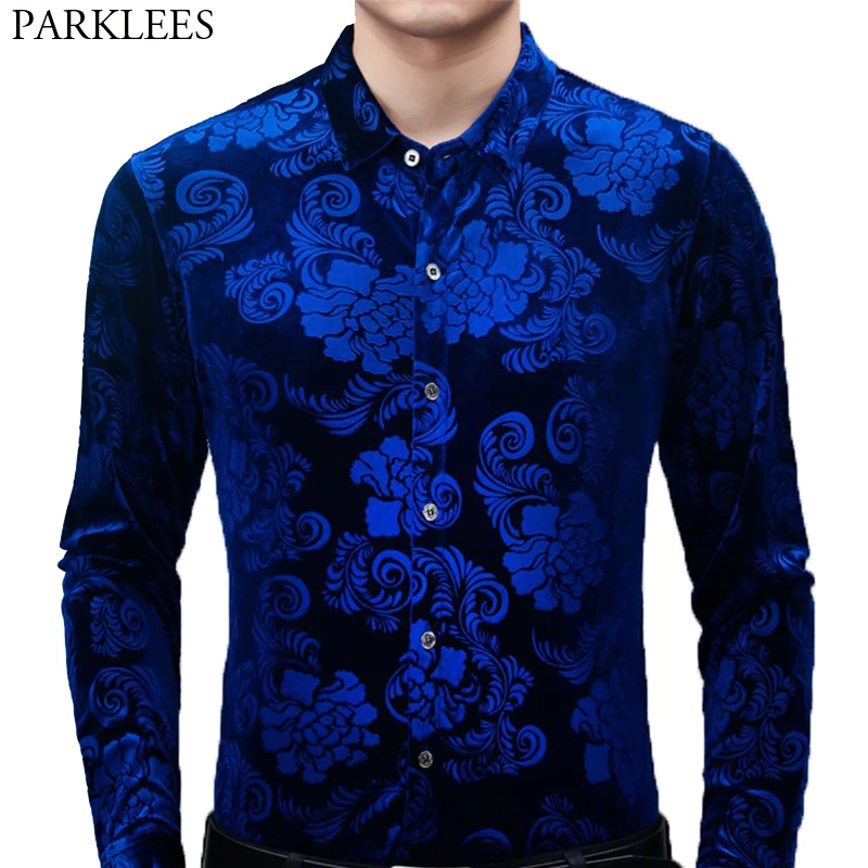 Royal blue velvet shirt Clearance