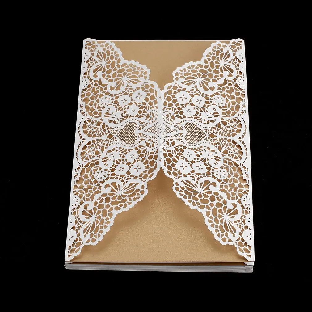  10 pcs Foldable Invitation Card Cover Exquisite Hollow Out Bride Groom Printing Cover for Wedding P - 4.00054E+12