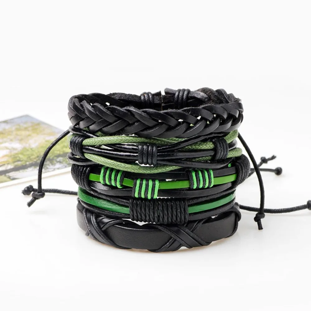 5pcs/lot Handmade Ethnic PU Leather Braided Bracelet Charming Male Pulsera Fashion Jewelry Accessories 2020 For Men Women | Украшения и