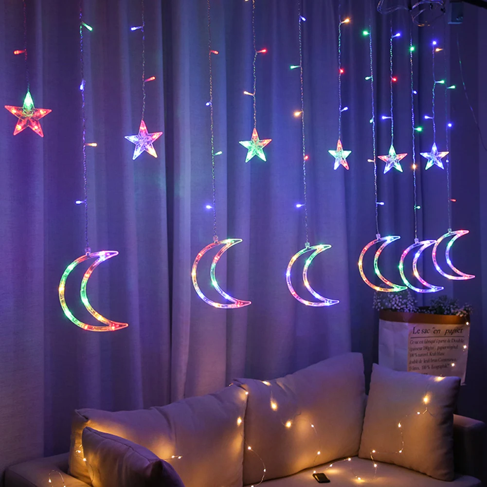 

2.5m LED Curtain String Light Star Moon Flash Fairy Warm Multicolor Lamp Plug Models Decorative Night Light for Christmas Decor