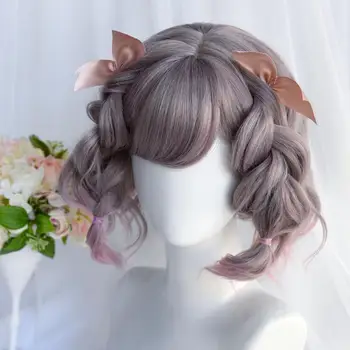 

CosplayMix 25-35CM Lolita Short Curly Ombre Gray Blonde Caramel Gradient Bangs Heat Resistant Ombre Synthetic Hair Cosplay