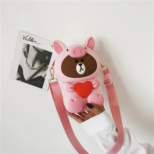 adust strap bag Детские милые Носки с рисунком медведя из мультика Сумки из натуральной кожи Мягкие силиконовые Роскошные Сумки Для женщин Сумки Дизайнерская молния сумочки клатки сумки модные сумки на плечо - Цвет: adust strap bag