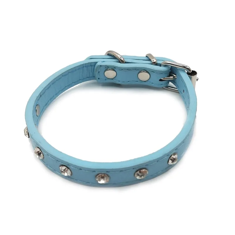 blue Ошейник из искусственной кожи Biling питомец с кристаллами ошейник для собак украшенный стразами и стразами ожерелье для щенков и кошек модный Регулируемый ошейник для маленьких собак - Цвет: blue