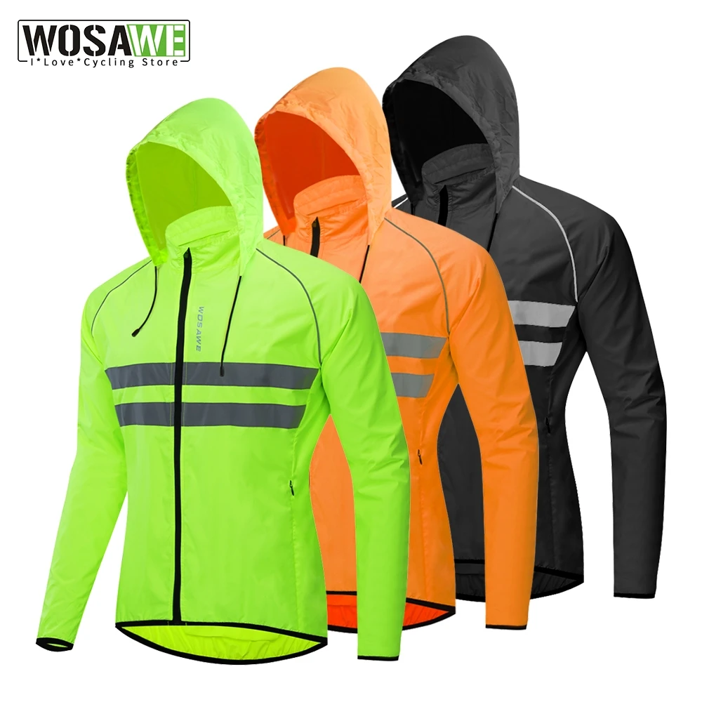 Wosawe Thin Hooded Caps Reflective Running Jackets Windproof Water Rain