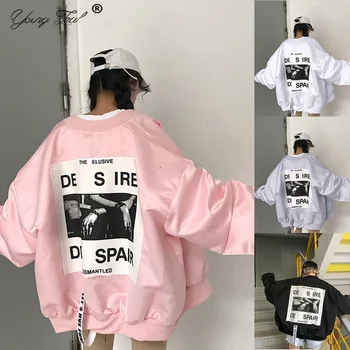 

2020 Harajuku Jacket Women Spring Long Sleeve Zipper Jackets Letter Print Loose Windbreaker Oversized Outerwear Chaqueta Mujer