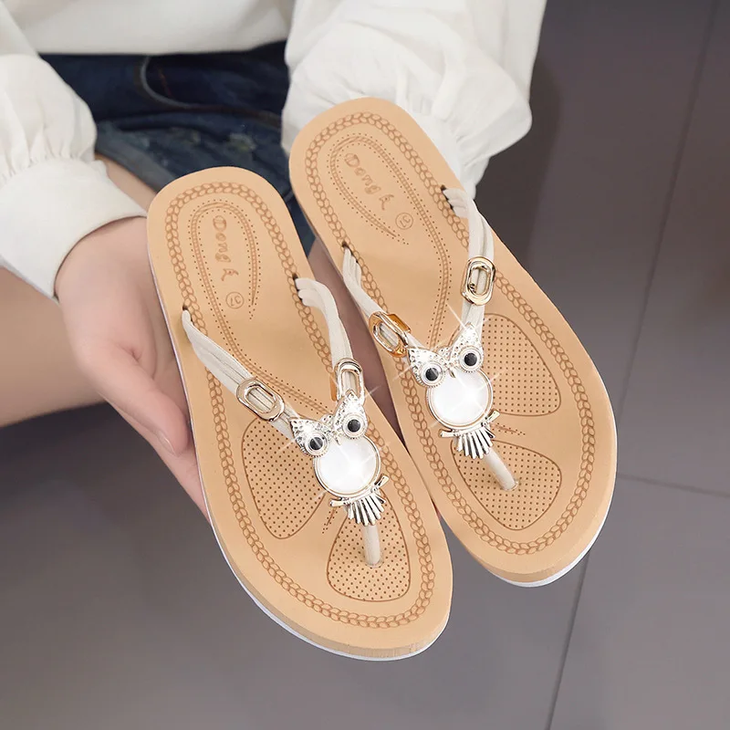 

Flip-flops 2017 Women's Summer Split Toe Flat Sandals Beaded Bracelet Man-made Diamond Beach WOMEN'S Shoes Flat Heel Sandals