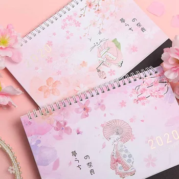 

2020 Cute Cherry Blossom Desk Calendar Sakura and Cat DIY Table Calendars Daily Schedule Planner