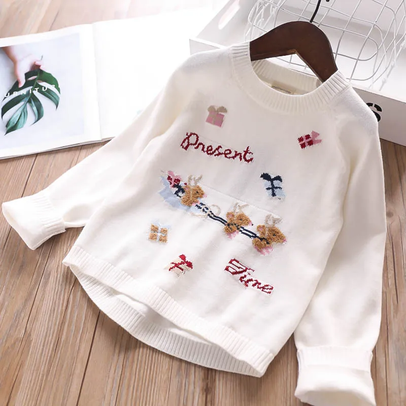 

329401 19 Autumn Girls Lettered Flower Knit Pullover CHILDREN'S Sweater Childrenswear