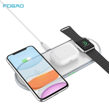 

FDGAO 3 in 1 Qi Wireless Charger 10W Fast Wireless Charging Pad For iPhone 11/11Pro/X/XS/XR/8 for Apple Watch Series Airpods Pro