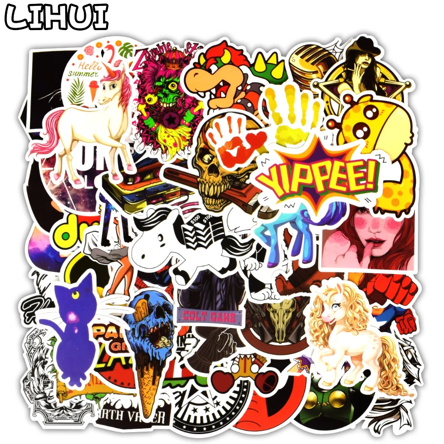 Hot 100pcs Random Stickers Mixed Anime Cool DIY Luggage Fridge Laptop Stickers 