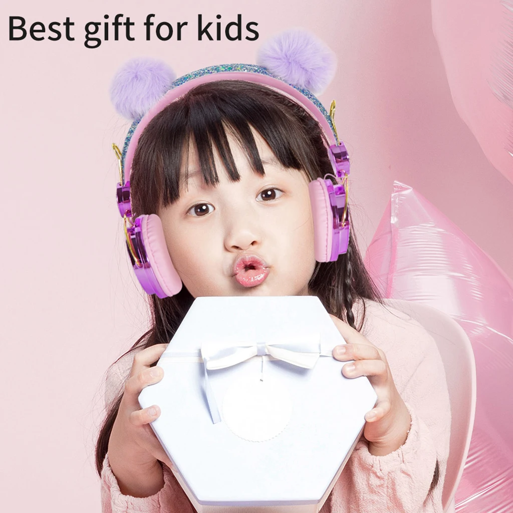 Lovely Bear Ear Headphone With Microphone Girls Kids Stereo Headset