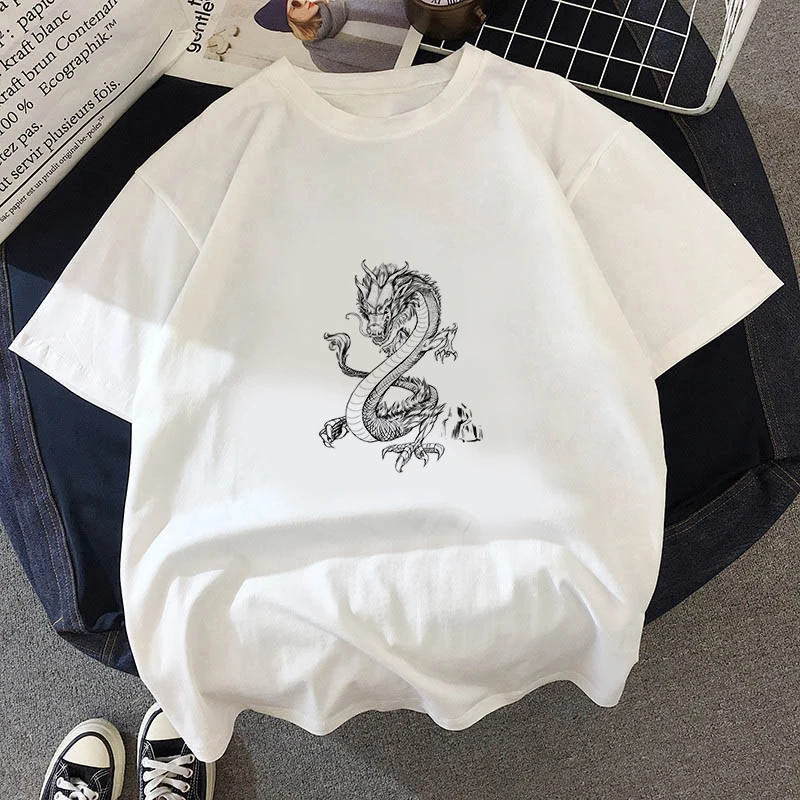 2021 Fashion Dragon Printing Women Fashion T-shirt Top Summer Graphic Casual T-shirt women New Style White Fashion Women's TEE black t shirt