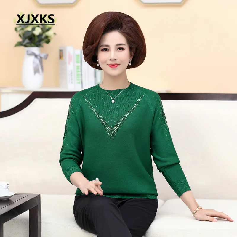 XJXKS Fashion hollow all-match exquisite women sweater autumn winter new plis size wool knitted sweater women pullover