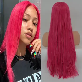 

Bombshell Purple Pink Straight Synthetic Hair Lace Front Wig Glueless Heat Resistant Fiber Hair Natural Hairline For Women Wigs