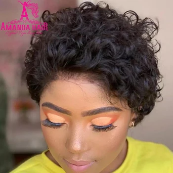 

13x4 Pixie Cut Curly Bob Lace Front Wigs Brazilian Short Cut Side Part Curly Full Wig Pre Plucked Amanda Human Hair Wigs