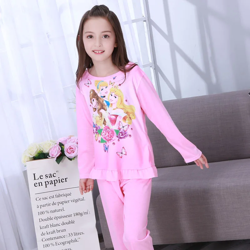 little kid suit Girls Pajamas Anna Elsa Clothing Sets Kids Long Sleeve Cartoon Home Clothes Girl Sleepwear Suit Children Clothing Girl Nightgown fat kid suit