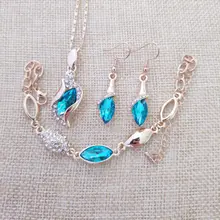 QiLeSen ювелирные изделия из 925 стерлингового серебра в виде ангела, эльфа, морского синего цвета, 925 серебро, комплект из 3 предметов, женские свадебные украшения s054