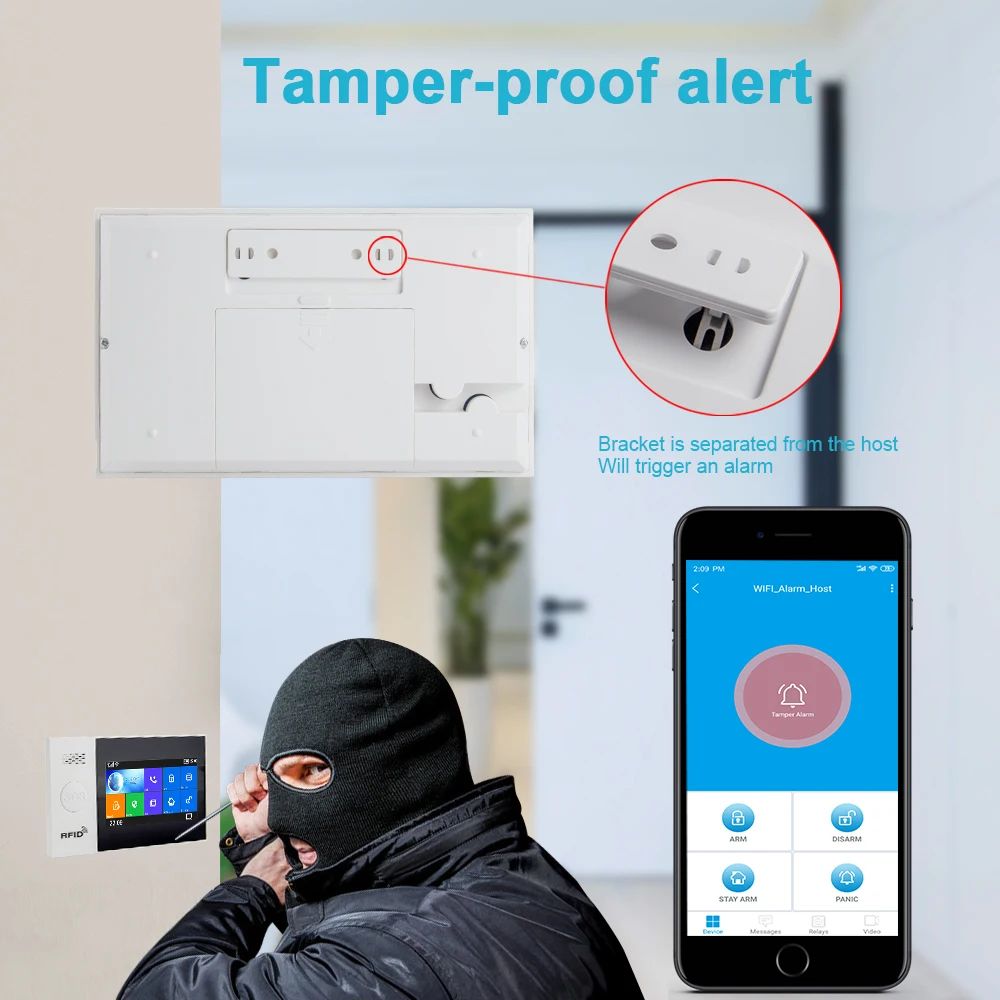 Awaywar WIFI GSM smart Alarm System home Security Burglar kit 4.3 inch touch screen APP Remote Control RFID Arm Disarm