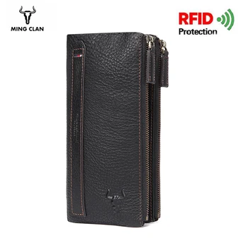 

men clutch hot sale genuine leather long wallet RFID man purse zipper Wallets