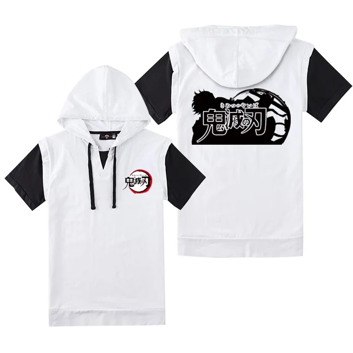 Demon Slayer: Kimetsu no Yaiba Cosplay Unisex Hoodie Short Sleeve Hooded T-shirt Sweatshirt Top Gift - Цвет: 2