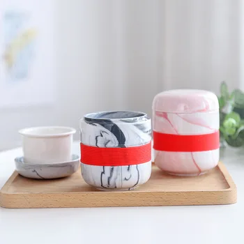 

Popular Nordic style ins marble texture filter ceramic cup office flower tea cup creative tea separated tea cup portable Mug