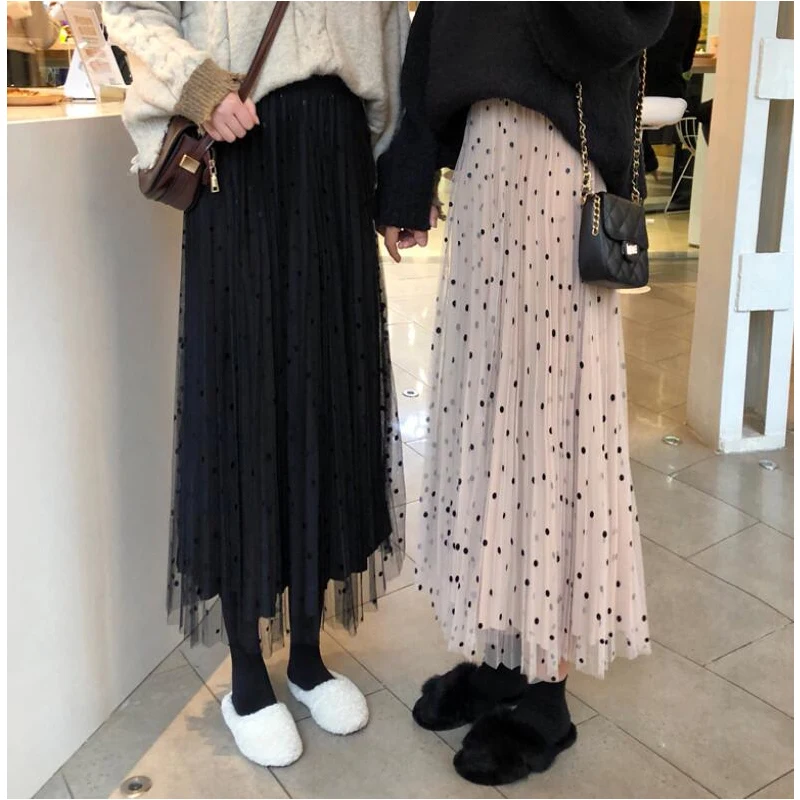 Длинная летняя юбка макси с принтом в горошек, Женская мода, Женская юбка трапециевидной формы с высокой талией HH041