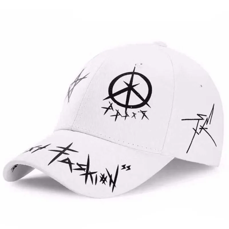 Hot Sale YOYOCORN New Student Young Men Women The Spring Summer Sun Hat And White Color Matching Pentagram Graffiti Baseball Cap_voghion.com