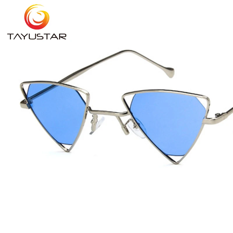 TIIYU New Punk Sunglasses Women Triangle Oculos New Vintage Glasses Openwork Metal Frame Fashion Sun Glasses Men Okulary - Цвет линз: blue