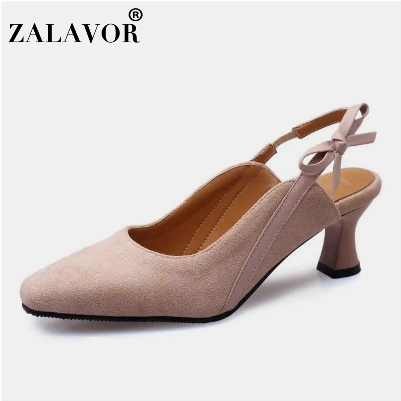 

ZALAVOR Square Toe Bowknot High Heels Shoes Women Summer Office Ladies Pumps Solid Color Simple Women Footwear Size 28-46