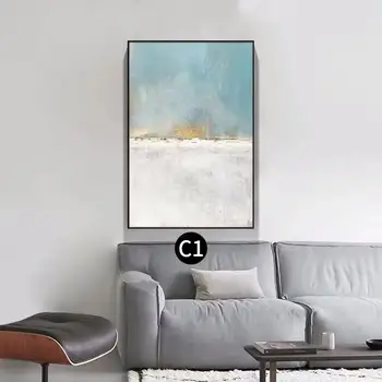 

Hand painted Abstract Oil Painting Light Blue Sky Gold foil Texture Wall Art For Home Decoration Hotel Livong Room