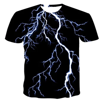 

New round neck T-shirt men's high-quality men's T-shirt short-sleeved lightning flame 3D printing fashion handsome men's T-shirt