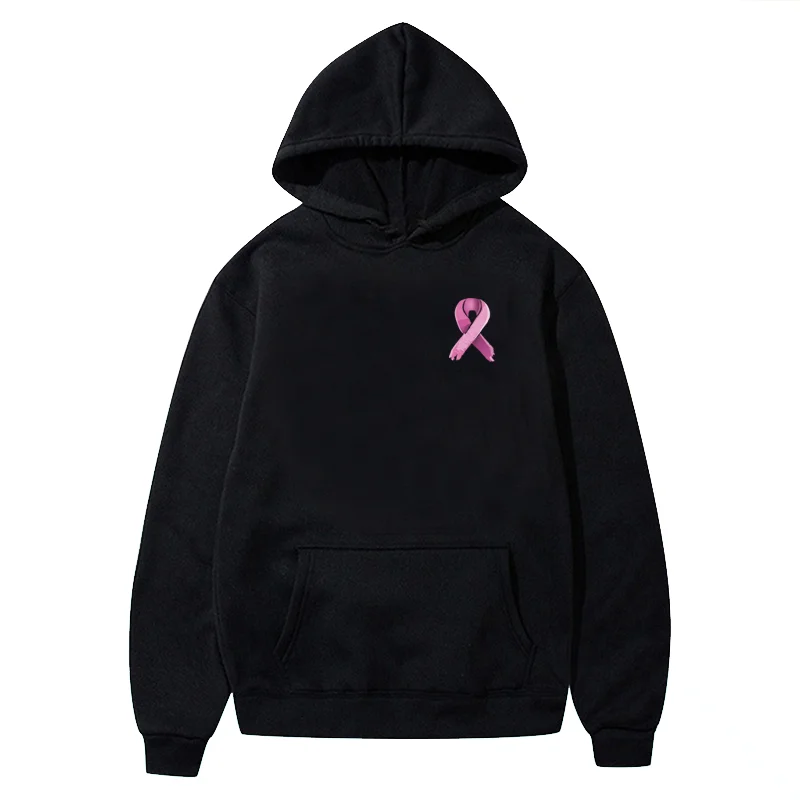 

Pink Ribbon Print Hoodies Women Autumn Winter Graphic Hooded Sweatshirt Casual Long Sleeve Pullovers with Pocket Loose Sudaderas