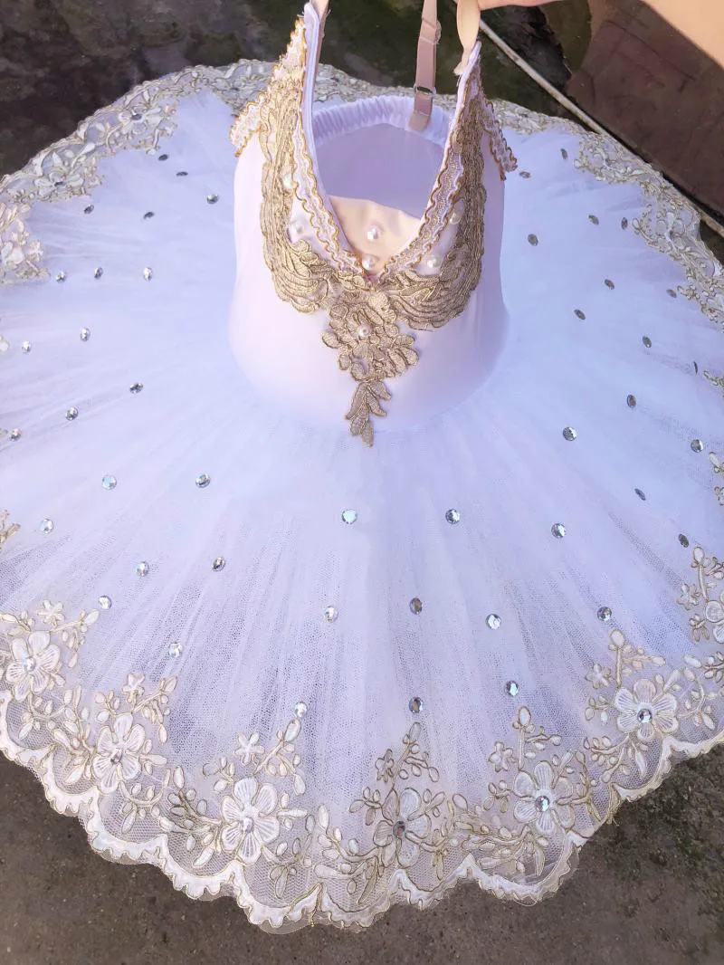 Panqueca branca balé tutu, bailarina profissional trajes de dança, vestido Lago dos Cisnes para mulheres e meninas, adultos e crianças