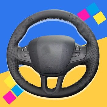 

Auto Braid On The Steering Wheel Cover for Peugeot 208 2011-2019 Peugeot 2008 2013-2019 Car Covers Hand Sew Interior Accessories