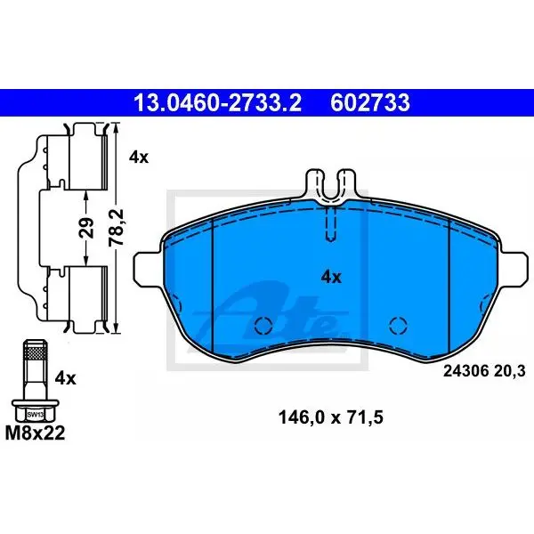 Колодки дисковые п.\ MB W204 1.8/2.0CDi 07 ATE 13.0460-2733.2