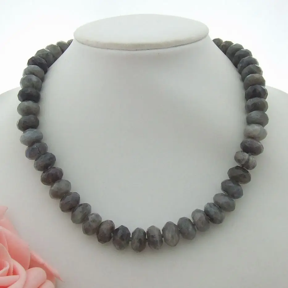 

18'' 7x13MM Faceted Rondelle Labradorite Necklace