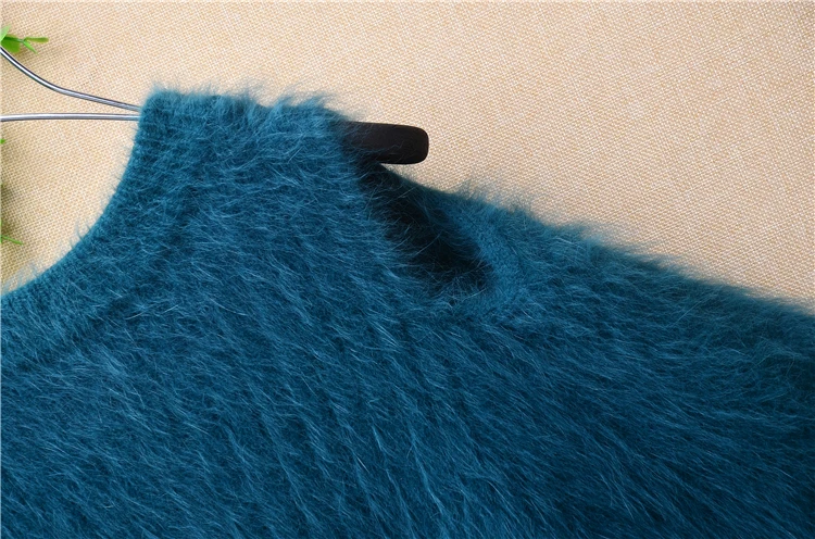 Корейский женский модный свитер с круглым вырезом, рукав летучая мышь, с открытыми плечами, из меха ангоры, кролика, трикотажное платье, блузка, пуловер, зимний