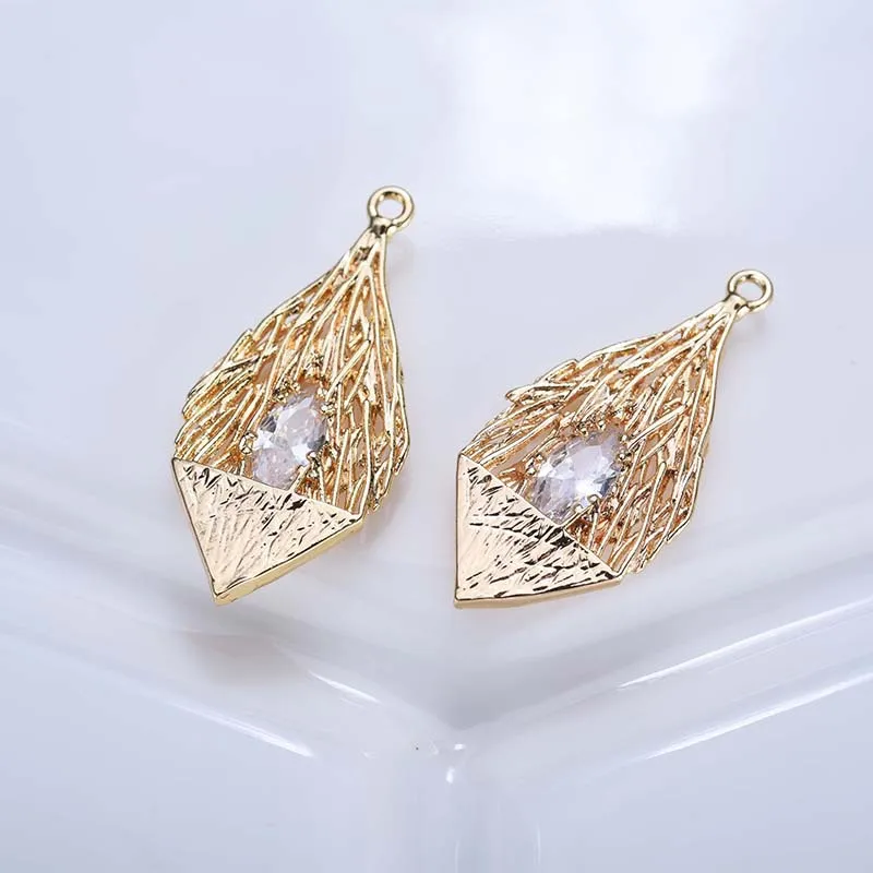 

4 Pcs 14*28mm 24K Gold Color Brass With Zircon Oval Vine Charms Pendant High Quality Diy Jewelry Accessories