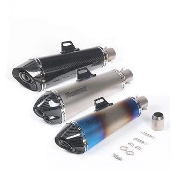 

51mm Universal Motorcycle Exhaust Tips Escape Pipe Muffler Tube Carbon Fiber 470MM with Silencer Baffle