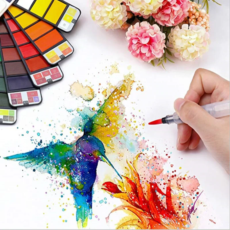 3 pinceaux idéal pour les professionnels et les débutants Ensemble de peinture aquarelle solide 120 color ensemble de peinture portable comprimé couleur fluorescente métallique conventionnelle 3 pinceaux idéal pour les professionnels et les débutants Ensemble de peinture aquarelle solide 120 color ensemble de peinture portable comprimé couleur fluorescente métallique conventionnelle