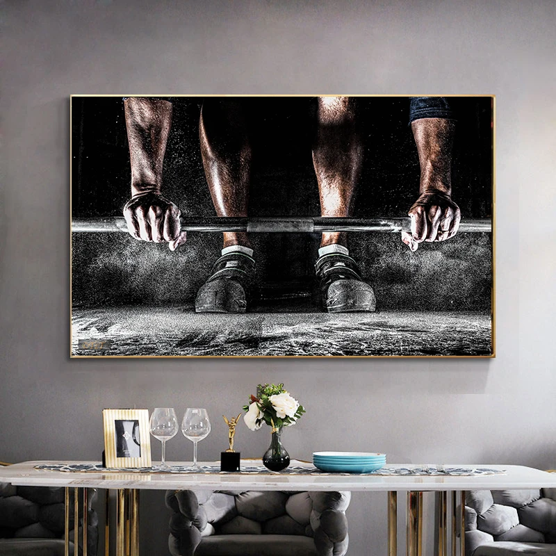Male Training Barbell Weight Lifting Bodybuilding Fitness Workout Poster Wall Art Canvas Painting Posters and Prints for Home