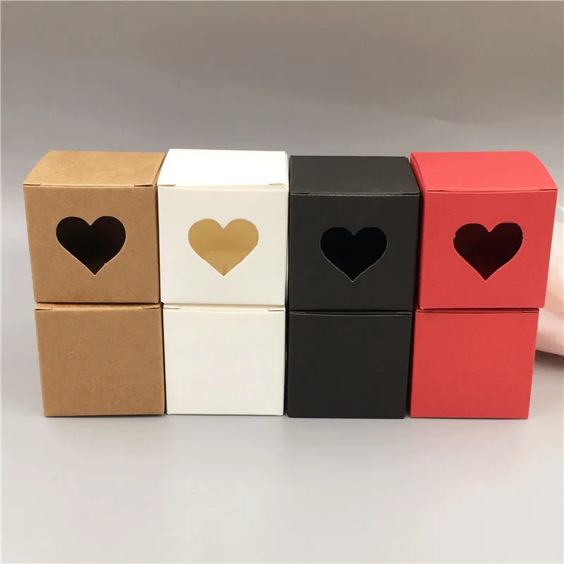 

5*5*5cm Red/Black/White/Kraft Paper Square Box kraft paper packaging box Wedding Party Favor Gift Box With Window 200pcs/lot