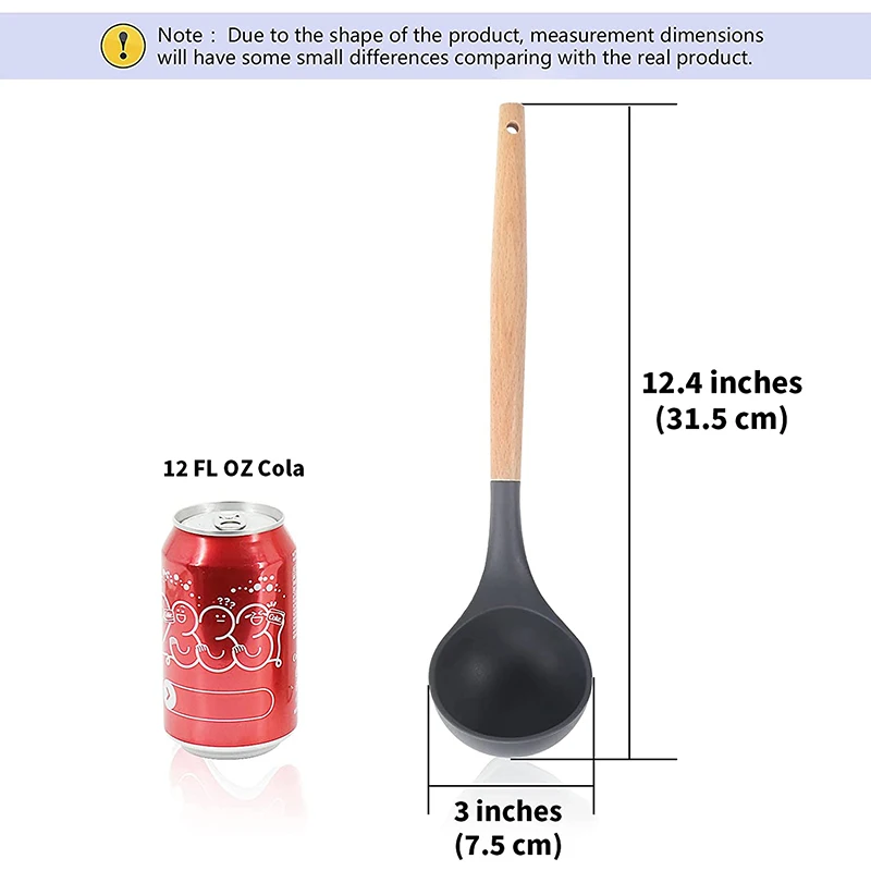 Nonstick Silicone Ladle Soup Spoon With Wooden Handle Heat Resistant Porridge Spoon Rice Ladle Soup Cooking Mixing Serving Spoon